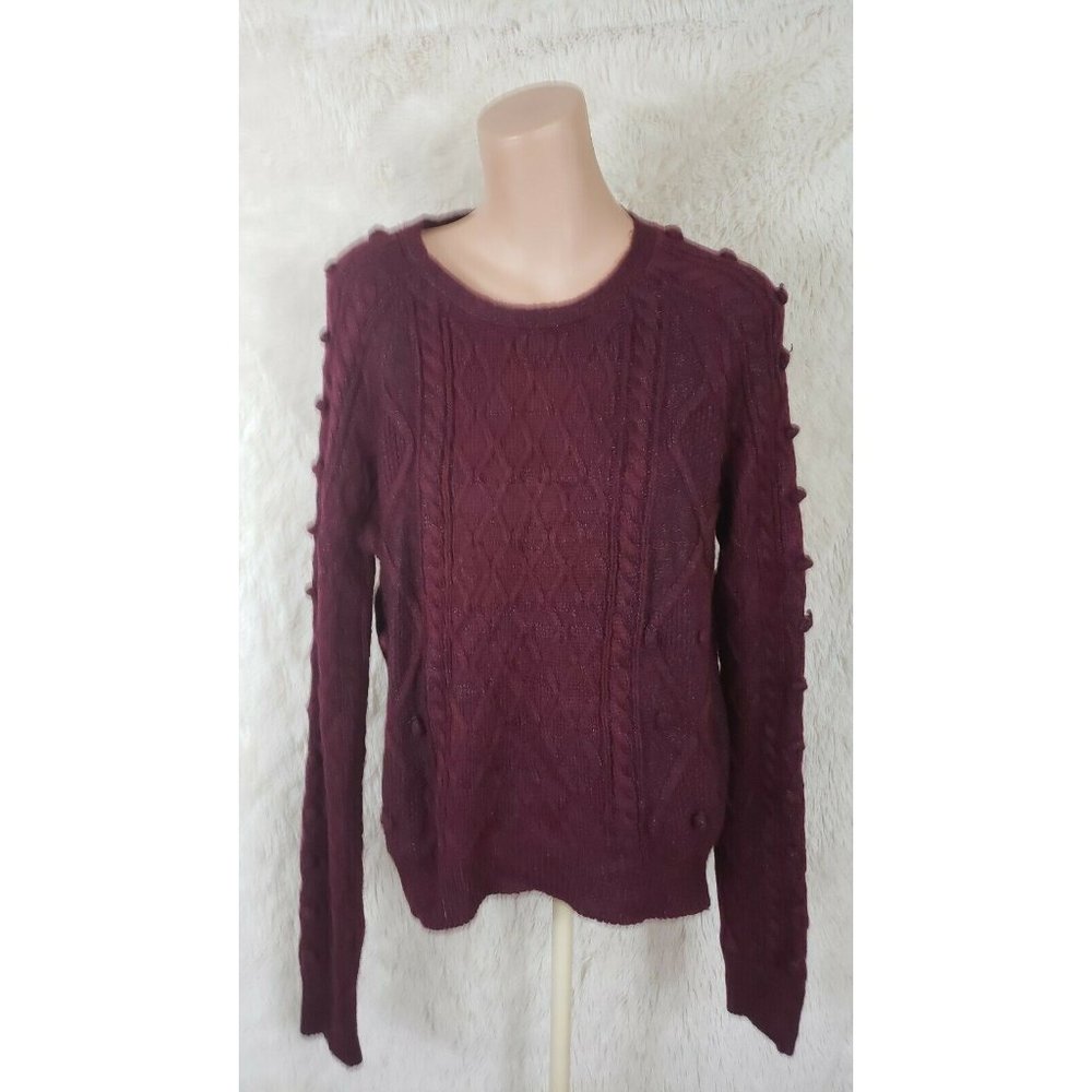 Cotton On Knitwear Women's Size Medium Cable Knit Sweater Burgendy Embellished N